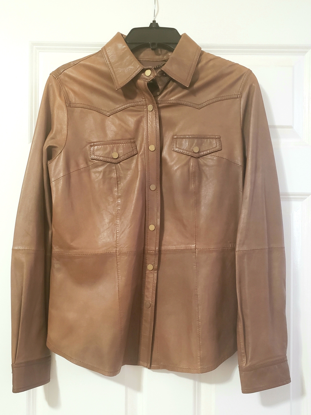 Massimo Dutti Leather Button-Front Shirt-Jacket - Size: M